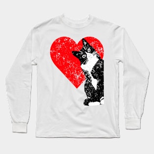 Funny Black Cat Valentine's Day Heart Tuxedo Cat Lover Long Sleeve T-Shirt